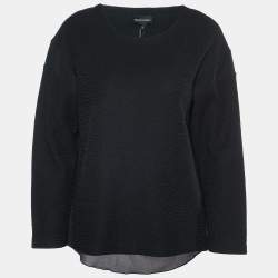 Emporio Armani Black Textured Cotton Blend Split  Back Detail Top M