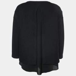 Emporio Armani Black Textured Cotton Blend Split  Back Detail Top M