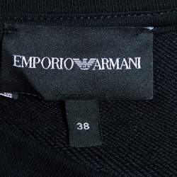 Pre Owned Emporio Armani Black Cotton Knit LogoTrim Detail Round Neck Sweater S