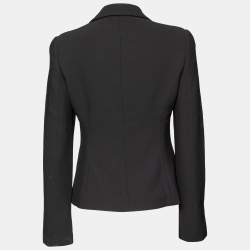 Pre Owned Emporio Armani Black Textured Crepe Button Front Blazer S