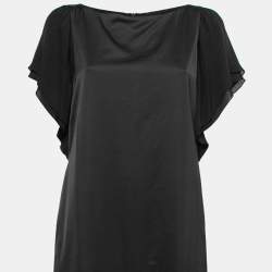 Pre Owned Emporio Armani Black Sateen Flutter Sleeve Maxi Dress M