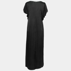 Pre Owned Emporio Armani Black Sateen Flutter Sleeve Maxi Dress M