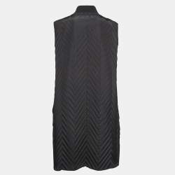 Pre Owned Emporio Armani Black Synthetic Pleated Vest Jacket M