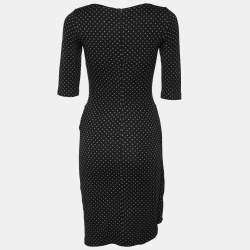 Pre Owned فستان ميدي امبوريو أرماني منقط تريكو أسود مزين كشكشة مقاس وسط - ميديوم