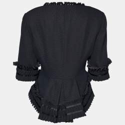 Pre Owned Emporio Armani Black Georgette Ruffle Detail Button Front Jacket M