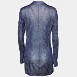 Pre Owned Emporio Armani Navy Blue Perforated Knit Blazer S