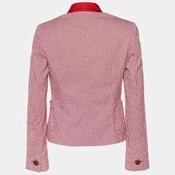 Pre Owned Emporio Armani Red Striped Textured Cotton Blazer M