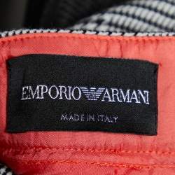 Pre Owned Emporio Armani Black Houndstooth Pattern Wool & Cotton Pants M