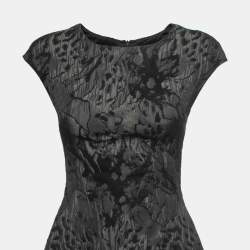 Pre Owned Emporio Armani Black Jacquard Knit Flared Mini Dress S