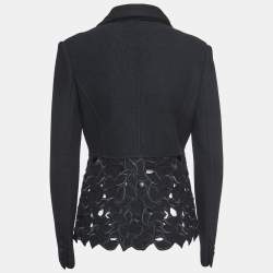 Emporio Armani Black Wool Laser Cut Floral Detail Blazer M