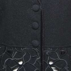 Emporio Armani Black Wool Laser Cut Floral Detail Blazer M