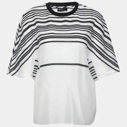 مملوكة مسبقًا Emporio Armani White & Black Striped Linen & Cotton Oversized T-Shirt L