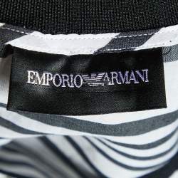 مملوكة مسبقًا Emporio Armani White & Black Striped Linen & Cotton Oversized T-Shirt L