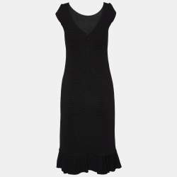 Pre Owned Emporio Armani Wool Knit Fitted Ruffle Hem Dress M
