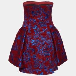 Emporio Armani Red & Blue Jacquard Strapless Mini Dress S