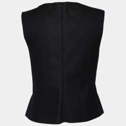 Pre Owned Emporio Armani Black Wool Embellished Neck Detail Sleeveless Peplum Top S