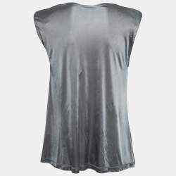 Pre Owned Emporio Armani Grey Jersey Pleat Detail Padded Shoulder Sleeveless Top M