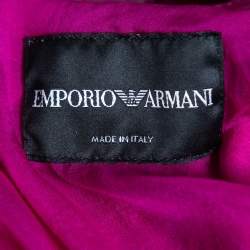 Pre Owned Emporio Armani Pink Silk Chiffon & Leather Ruched Button Front Blouse M