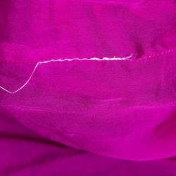 Pre Owned Emporio Armani Pink Silk Chiffon & Leather Ruched Button Front Blouse M