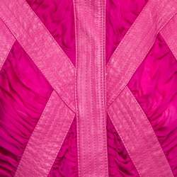 Pre Owned Emporio Armani Pink Silk Chiffon & Leather Ruched Button Front Blouse M