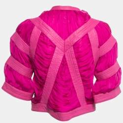 Pre Owned Emporio Armani Pink Silk Chiffon & Leather Ruched Button Front Blouse M