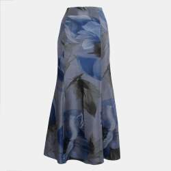 Pre Owned Emporio Armani Blue Printed Silk Mermaid Style Maxi Skirt M