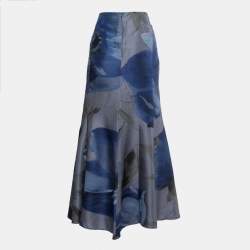 Pre Owned Emporio Armani Blue Printed Silk Mermaid Style Maxi Skirt M
