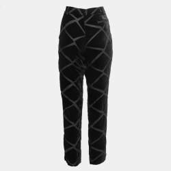 Pre Owned Emporio Armani Black Patterned Velvet Straight Leg Pants M