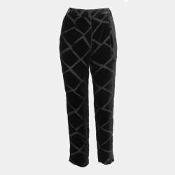 Pre Owned Emporio Armani Black Patterned Velvet Straight Leg Pants M