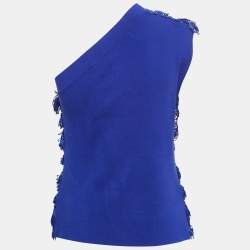 Pre Owned Emporio Armani Blue Knit One Shoulder Top M