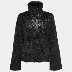 Pre Owned Emporio Armani Black Textured Faux Fur Jacket S