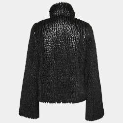 Pre Owned Emporio Armani Black Textured Faux Fur Jacket S