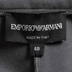 Pre Owned Emporio Armani Grey Knit Front Pleat Wide Leg Trousers S