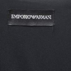 Pre Owned Emporio Armani Black Knit Leaf Neck Short Sleeve Shift Dress M