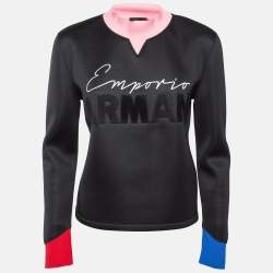 Pre Owned Emporio Armani Black Neoprene Logo Embellished Sweatshirt M