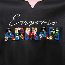 Pre Owned Emporio Armani Black Neoprene Logo Embellished Sweatshirt M