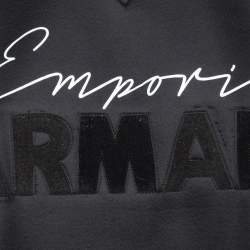 Pre Owned Emporio Armani Black Neoprene Logo Embellished Sweatshirt M