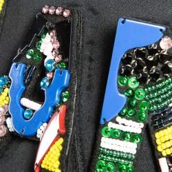 Pre Owned Emporio Armani Black Neoprene Logo Embellished Sweatshirt M