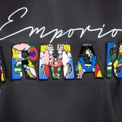 Pre Owned Emporio Armani Black Neoprene Logo Embellished Sweatshirt M