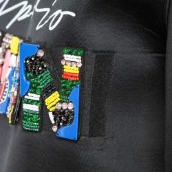 Pre Owned Emporio Armani Black Neoprene Logo Embellished Sweatshirt M