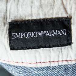 Pre Owned Emporio Armani Blue Denim Zip Front Knee Length Skirt L