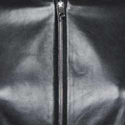 Pre Owned Emporio Armani Black Leather Zip Up Jacket M