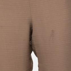 Pre Owned Emporio Armani Brown Linen Blend Buckle Hem Detail High Waist Trousers M