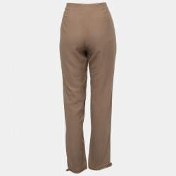 Pre Owned Emporio Armani Brown Linen Blend Buckle Hem Detail High Waist Trousers M