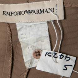 Pre Owned Emporio Armani Brown Linen Blend Buckle Hem Detail High Waist Trousers M