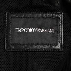 Pre Owned Emporio Armani Black Leather Zip Front jacket M