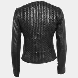 Pre Owned Emporio Armani Black Leather Zip Front jacket M