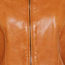 Pre Owned Emporio Armani Brown Leather Zip Front Jacket S