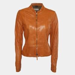 Emporio Armani Brown Leather Zip Front Jacket S Emporio Armani TLC