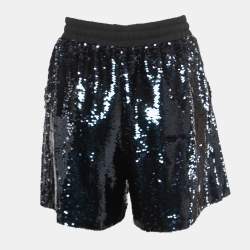 Pre Owned Emporio Armani Blue Sequined Drawstring Shorts M